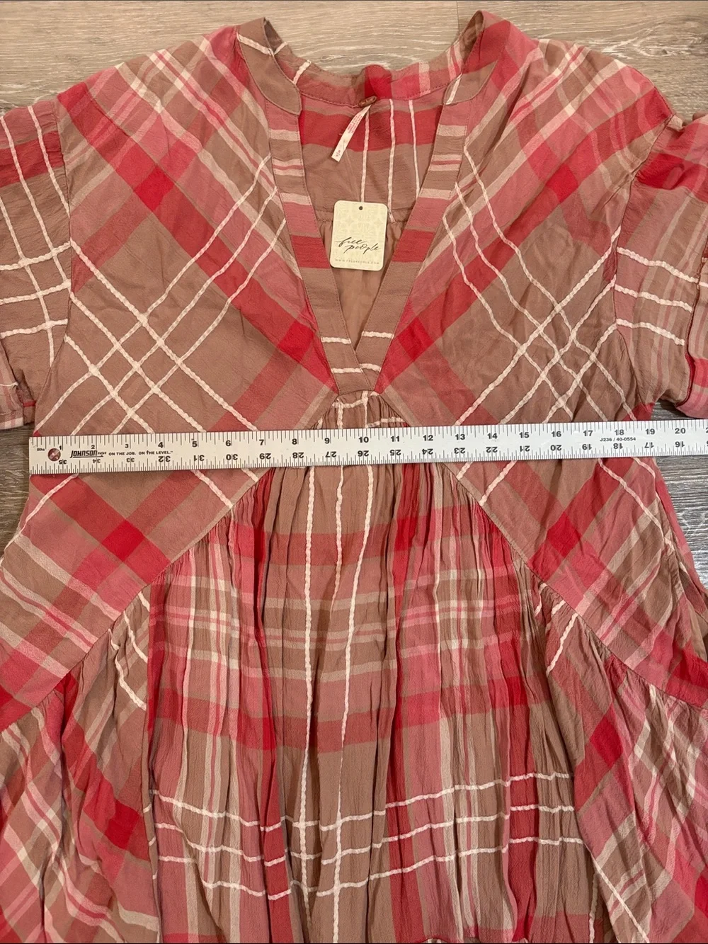 NWT Free People Plaid Split V-Neck MiniDress Ballet Combo w/Pockets Billowy